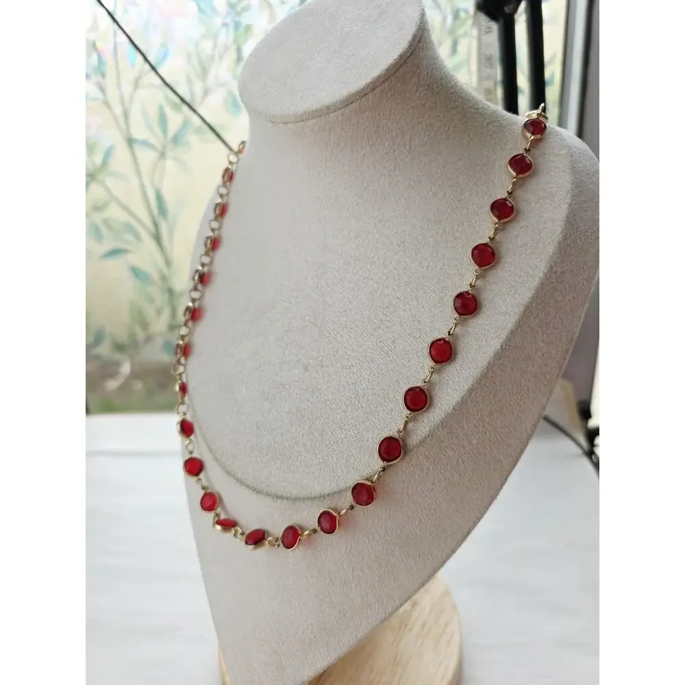 Two Sisters Necklace Gold Tone Red Crystals - Picture 6 of 8